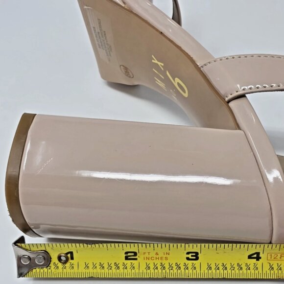 Beige Nude Patent Platform Open Toe Block Heel Sandal Womens 8.5 Baddie Chunky - Picture 10 of 11